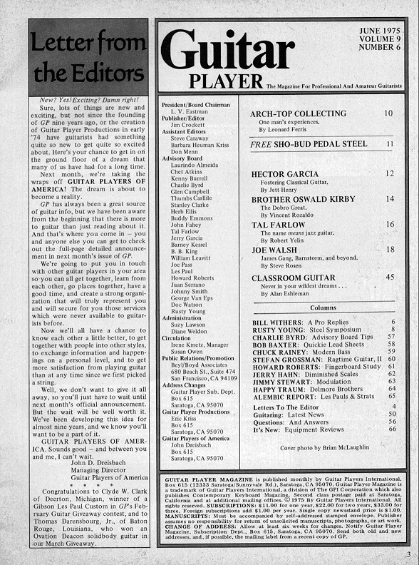 Guitar Player Magazine Contents, Jun 1975