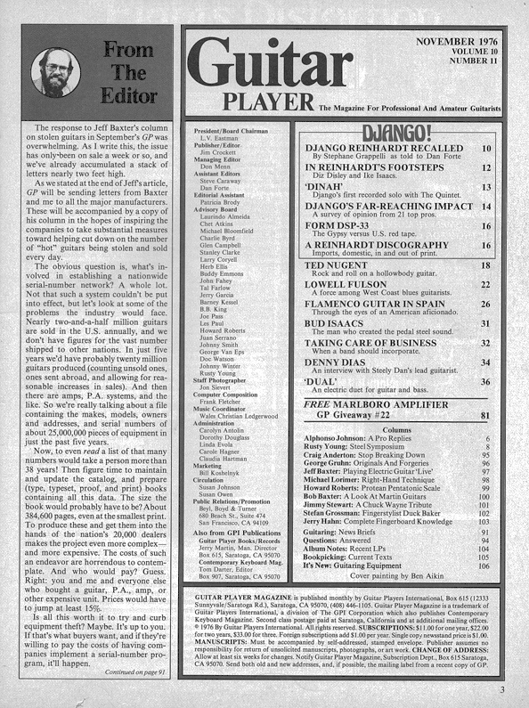 Guitar Player Magazine Contents, Nov 1976