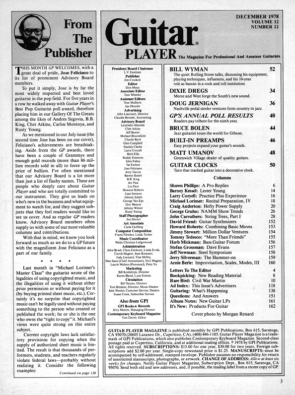 Guitar Player Magazine Contents, Dec 1978