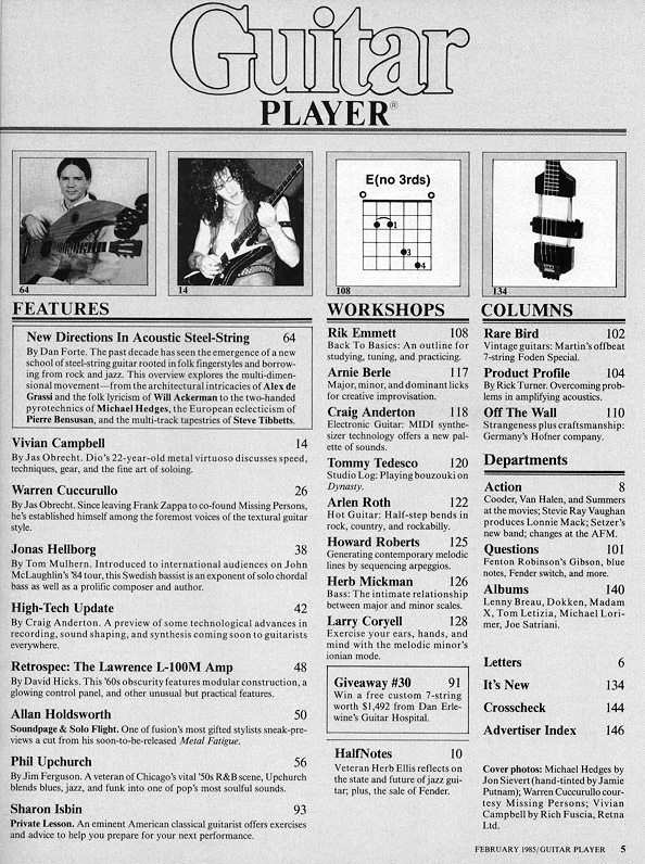 Guitar Player Magazine Contents, Feb 1985