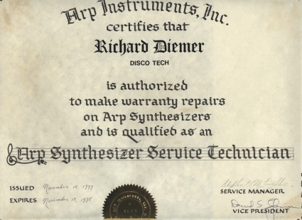 ARP Certificate, 1977