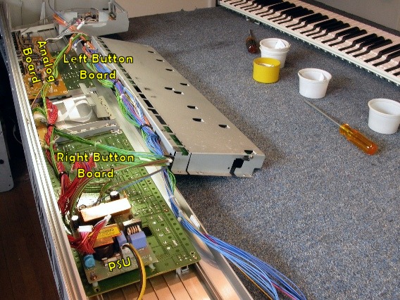 A Korg Triton with the Keyboard Assembly Removed