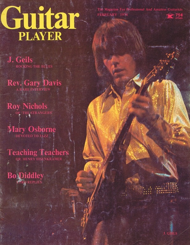 Guitar Player Magazine Cover, Feb 1974, featuring J. Geils