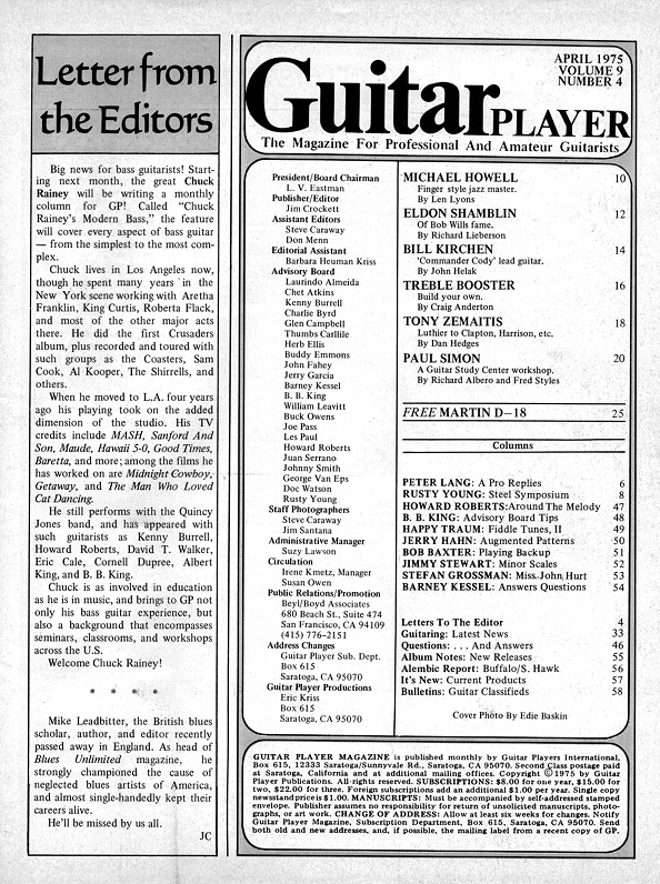 Guitar Player Magazine Contents, Apr 1975