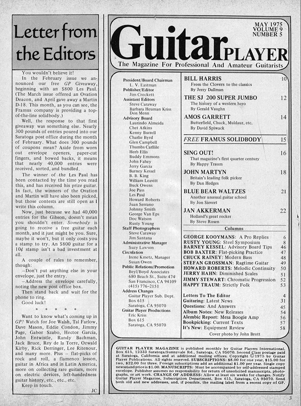 Guitar Player Magazine Contents, May 1975