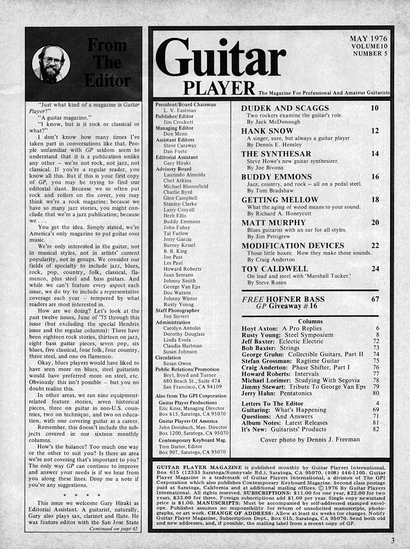 Guitar Player Magazine Contents, May 1976