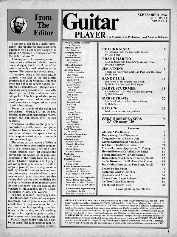 Guitar Player Magazine Contents, Sep 1976