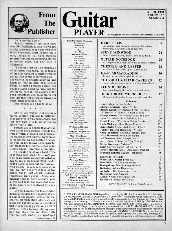 Guitar Player Magazine Contents, Apr 1978