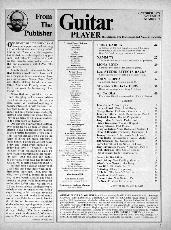 Guitar Player Magazine Contents, Oct 1978