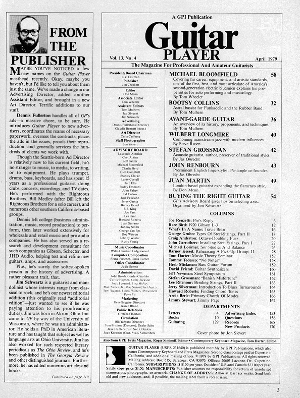 Guitar Player Magazine Contents, Apr 1979