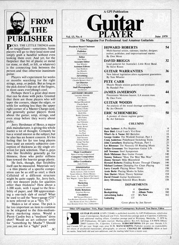 Guitar Player Magazine Contents, Jun 1979
