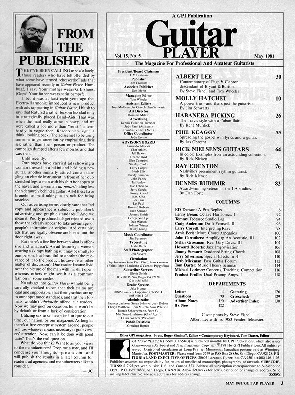 Guitar Player Magazine Contents, May 1981