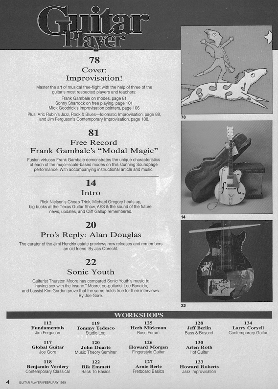 Guitar Player Magazine Contents, Feb 1989